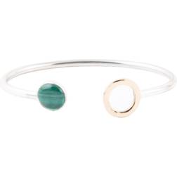 Barse Circle Two Toned Cuff Bracelet - Silver/Gold/Malachite