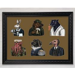 Happy Larry Six Vintage Animal People Black Framed Art 42x29.7cm