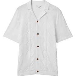 Reiss Fortune Cable Knit Cuban Collar Shirt - White