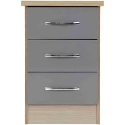 SECONIQUE Nevada Grey Gloss/Light Oak Effect Veneer Bedside Table 40x40cm