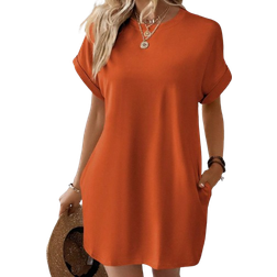 Shein LUNE Solid Batwing Sleeve Hidden Pocket Tee Dress