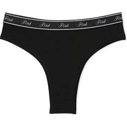 PINK Logo Cotton Brazilian Panty - Pure Black