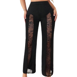 Shein SXY Spring Clothing Party Elegant Lace Patchwork Straight Leg Women Pants