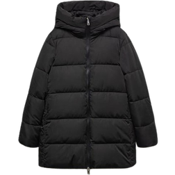 Mango Tokyo Hood Quilted Coat - Black