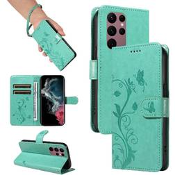 Embossed Butterfly With Hand Strap Case for Galaxy S22 Ultra