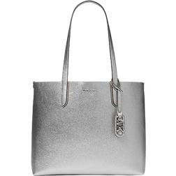 Michael Kors Eliza Extra Large Metallic Pebbled Leather Reversible Tote Bag - Silver