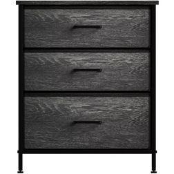 Sorbus 3 Drawers Rustic Black Bedside Table 41.9x34.9cm