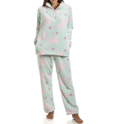 Camille Women's Supersoft Heart & Bow Embossed Pyjama Set - Green