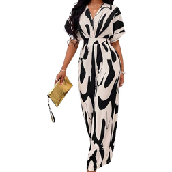 Shein Slayr Allover Print Batwing Sleeve Belted Jumpsuit