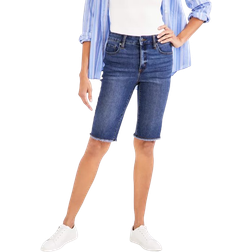 Style & Co Women's Mid Rise Raw Edge Bermuda Jean Shorts - Blue Lapis