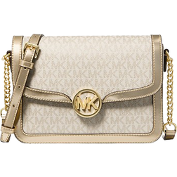 Michael Kors Leida Medium Metallic Signature Logo Shoulder Bag - Pale Gold