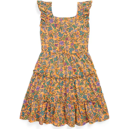 Polo Ralph Lauren Girl's Micro Floral-Print Ruffle Dress - Tropical Woodblock With Dark Pink