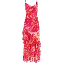 Quiz Women's Chiffon Cowl Neck Ruffle Maxi Dress - Pink