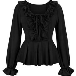 Veishet Black, XS Renaissance Costume Ruffled Shirt For Halloween Cosplay Polyester Colorful