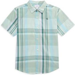 Calvin Klein Kid's Logo Plaid Shirt - Green