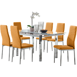 Furniturebox Enna White/Mustard Dining Set 70x170cm 7pcs