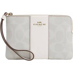 Coach Corner Zip Wristlet in Signature Canvas - Gold/Chalk/Glacier White