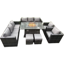 Fimous Gas Fire Pit Patio Dining Set, 1 Table incl. 2 Chairs & 2 Sofas