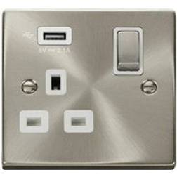 SE Home Stainless Steel 1 Gang 13A DP 1 USB Switched Plug Socket