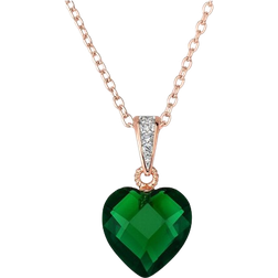 Genevive Heart Shape Necklace - Rose Gold/Green/Transparent