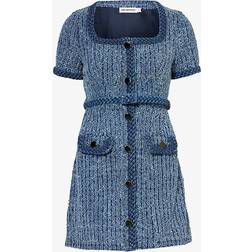 Self-Portrait Womens Blue Patch-pocket Slim-fit Denim-blend Mini Dress