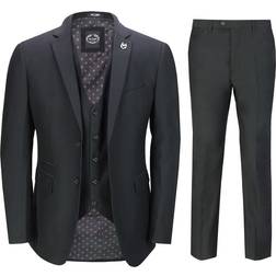 Luxe Retro Tailored Fit Jacket Suit 3-Piece - Black