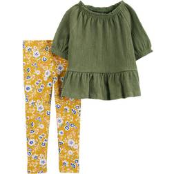 Carter's Peplum Top & Floral Legging Set 2-piece - Green/Yellow