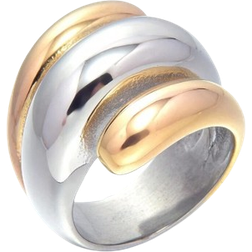 Shein 1pc Women's Stainless Steel Ring, Gold Plated Two-Tone Curved Smooth Band