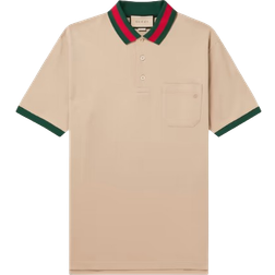 Gucci Logo Embroidered Stretch Piqué Polo Shirt - Beige