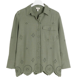 River Island Linen Blend Broderie Detail Shirt - Khaki