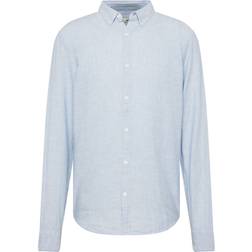 Hollister Long Sleeve Linen Blend Button Through Shirt - Light Heather Blue