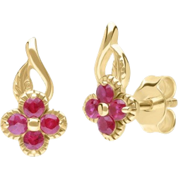 Gemondo Floral Round Stud Earrings - Gold/Ruby