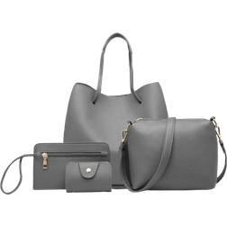 Miss Lulu Shoulder Tote Handbag 4 set - Grey