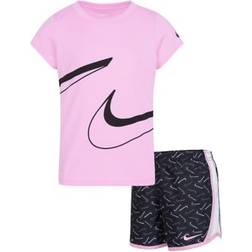 Nike Girl's Dri-FIT Swoosh Logo Short Sleeve Tee & Printed Shorts Set - Black