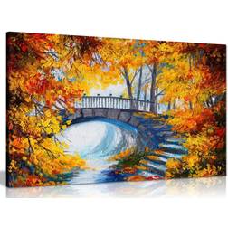 Panther Print Autumn Forest Bridge Multicolour Wall Decor 63x41cm