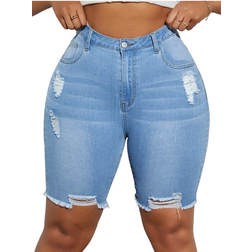 Shein Plus Size Women's Trendy Distressed Denim Shorts