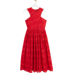 River Island Broderie Cross Neck Smock Midi Dress - Red