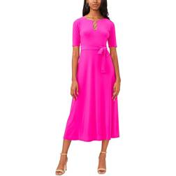 MSK Three Ring Keyhole Neck Belted Midi Dress - Pink