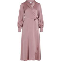 Vila Enna Ravenna Long Sleeve Midi Wrap Dress - Foxglove