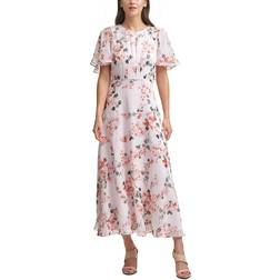 Calvin Klein Women's Floral Print Cape Back Maxi Dress - Blush Multi