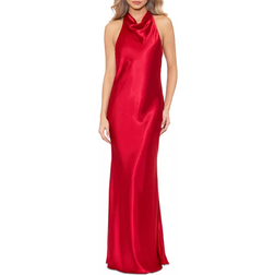 Betsy & Adam Shannon Halter Necktie Floor Length Dress - Red