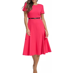 Calvin Klein Women's Short Sleeve Belted Midi Dress - Lipstick