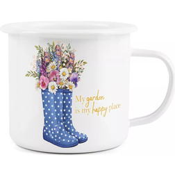 Purely Home Blue Boots Gardening Enamel Mug - My Garden Is My Happy Place Mug 50cl