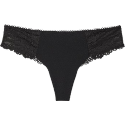 PINK No-Show Thong Panty - Pure Black Lace Trim