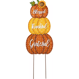 GlitzHome Party Decorations 35.5" Thanksgiving Metal Stacked Pumpkins Yard Stake