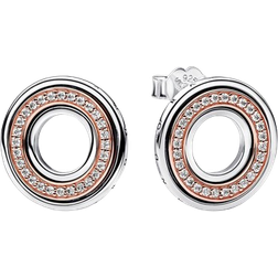 Pandora Signature Two Tone Logo & Pavé Stud Earrings - Silver/Rose Gold/Transparent