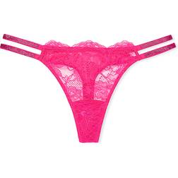 Victoria's Secret Double Shine Strap Lace Thong Panty - Forever Pink