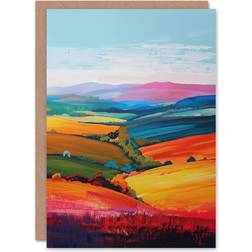 ARTERY8 Greeting Card Colourful Country Fields Rainbow Landscape