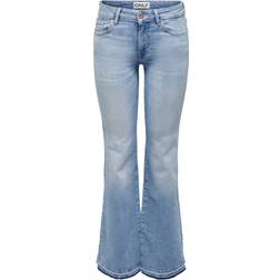 Only Tiger Low Waist Wide Flared Jeans - Blue/Light Blue Denim