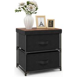 Costway Nightstand Dresser Black/Rustic Brown Bedside Table 30.5x40.6cm